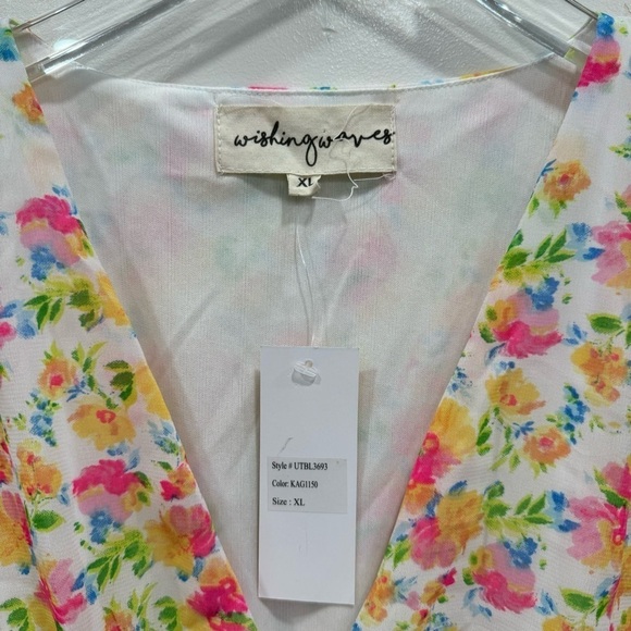 Wishing Waves Floral Smocked Peplum Balloon Sleeve Top Blouse Size XL - Picture 4 of 7